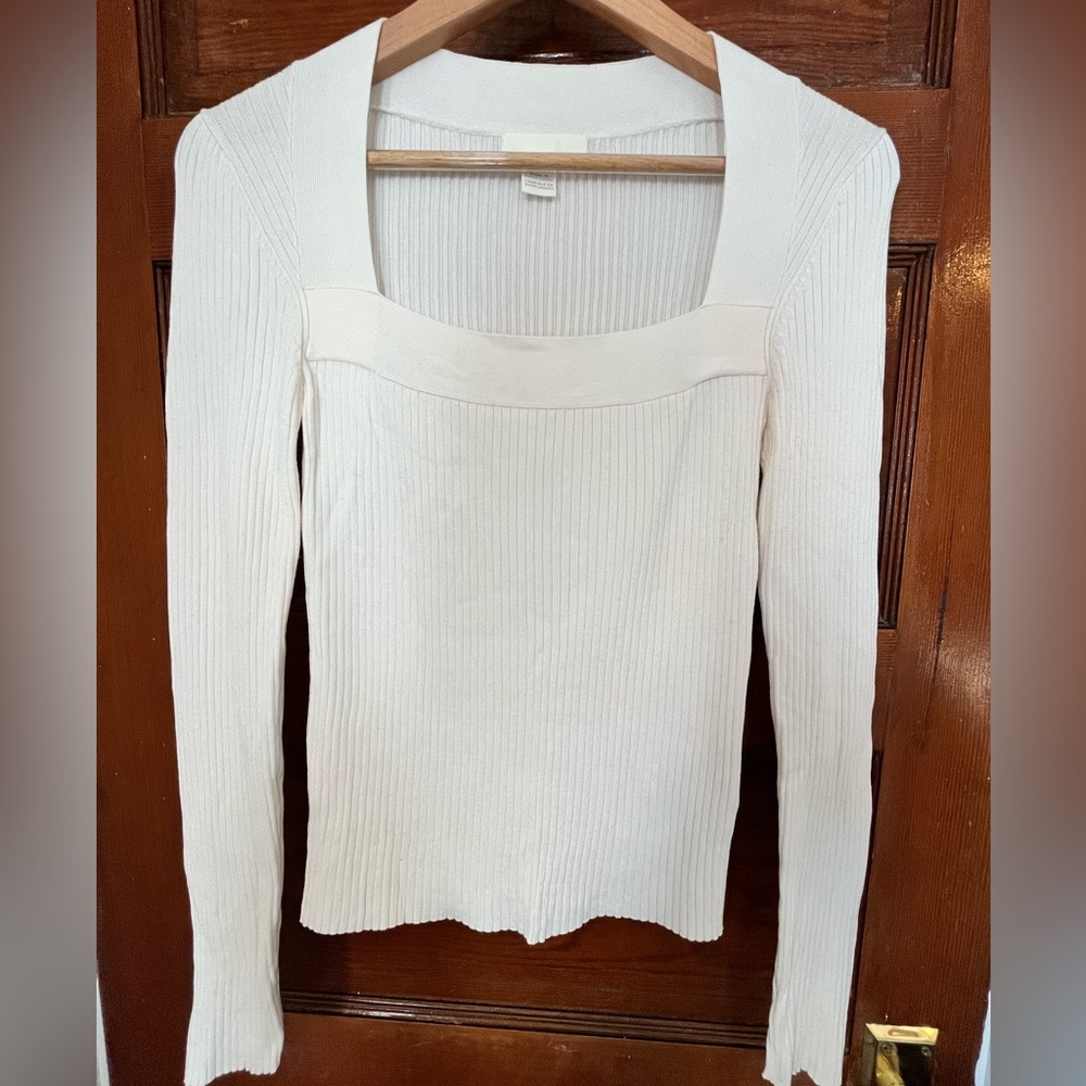 H&M square neck White knit top S